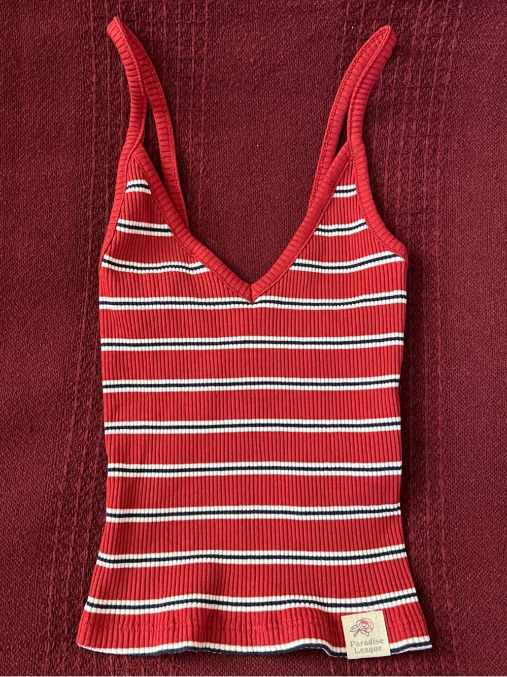 Pull&Bear Red Striped V-Neck Ribbed Camisole
